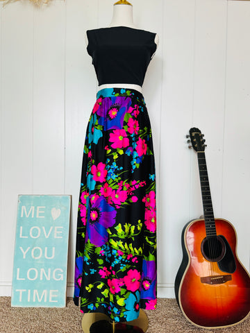 Vintage 70s Bright Floral Skirt