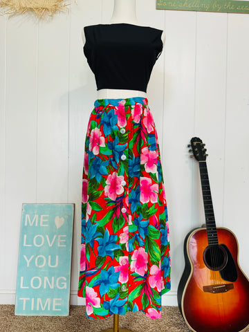 Vintage 60s Hibiscus Floral Skirt (with buttons)