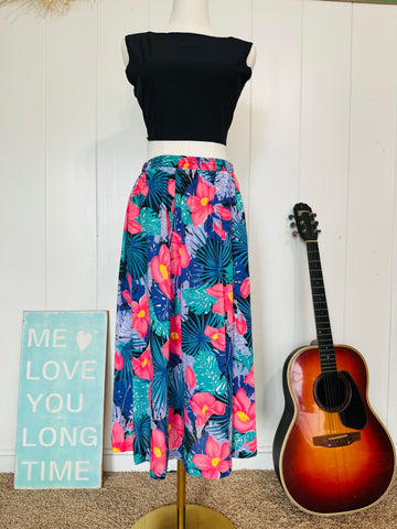 Vintage 80s Tropical Floral Skirt (elastic waist)