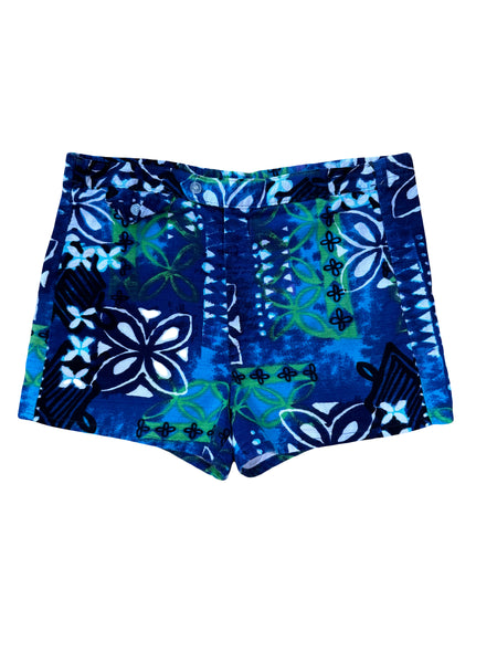 Vintage 70s Blue Barkcloth Shorts